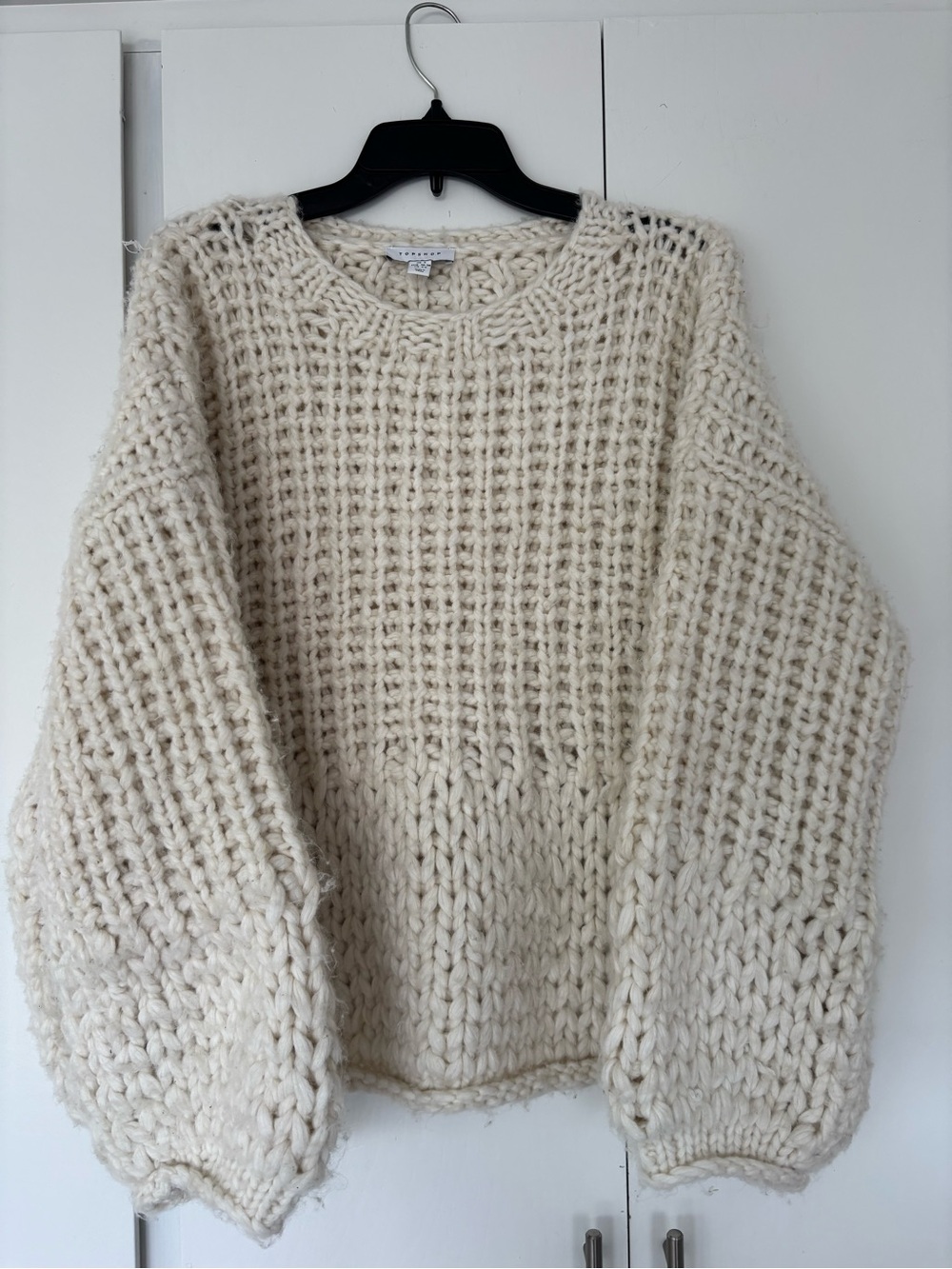 Topshop Cream Chunky Waffle Knit Crew Sweater